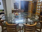 ১২টি সেগুন কাঠের চেয়ার + মোটা গ্লাসের রাউন্ড টেবিল (বড় সাইজ)