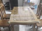 4 Seater Dining Table with 10 mm Tempered Glass (Burma Teak Wood)