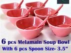 6 Piece Square Soup Bowl with Spoon (3.5) Inch Pink Color