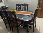 6 Seater Wooden Dining Table with Glass Top- Good Condition