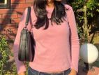 Aesthetic long sleeve pink top (with knit detailings)