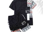 Black Printed Summer Combo T-Shirt & Pant For Men