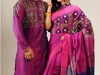Block Printed Dhupian Silk Saree & Panjabi Couple Set