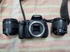 Canon 600d Body + 2 Kit Lens Camera Flashlight