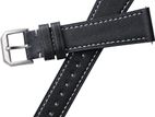 “Classic Black Leather Watch Strap with White Stitching - 20mm”