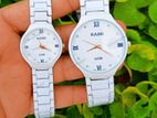 Couple Ceramic Round Steeliness Steel Watch For Men's And women