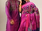 Couple Dress ব্লক প্রিন্টের ধুপিয়ান এবং মিক্স কটন শাড়ি পাঞ্জাবি