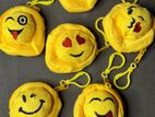 Cute Emoji Keychains – Soft Yellow Fabric with Zipper