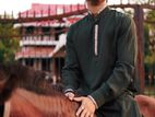 Dark Green Eid Panjabi (Cotton and Linen Mixed)