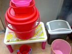 ঢাকনা সহ ২৫ লিটার বালটি, বেবি টয় টেবিল, ঢাকা বিন ইত্যাদি