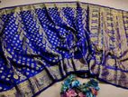 Deep Blue Silk Katan Hand Loom Shari