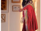 designer saree red and katan par design