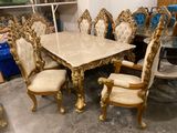 Eight Chair Golden Wooden Style Collection Dining Room Set