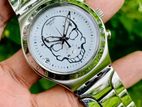 Exclusive SWATCH Skull Textured White Chronograph Watch