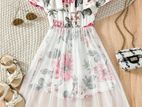 Flower Gown Elegant Floral Fit Dress for Girls with Belt