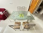 Full SS Pipe Double Glass Dinning Table