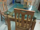 Glass dining table with 4 chair(সেগুন কাঠের)