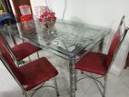 Glass Top Dining of SS with Chair