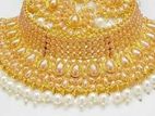 Gold Plated Wedding Choker Necklace Earrings & Tikli For Women