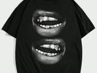 Grunge Aesthetic Black Drop Shoulder T Shirt Gothic Lips
