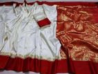 Half silk with block print saree 12 haat Without blouse