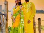 Hand Painted Panjabi & Saree Half Silk Couple Set