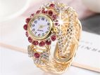 High quality diamond fashion gold plated women bracelets woman watch