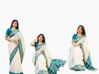 ক্রিম এবং সী গ্রিন কম্বিনেশন নরম সিল্ক শাড