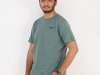 Majesty Round Neck Embroidery Half Sleeves T-shirt - M, Sea Green
