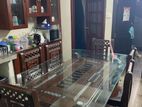 MDF WOOD AND GLASS DINING TABLE WITH SIX CHAIR