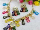 Multicolor beads and backmina kundan necklace earring set
