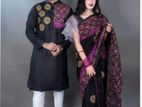 Block Printed Saree & Panjabi Couple Set