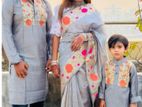 New Designed Block Family Combo Saree & Panjabi Set
