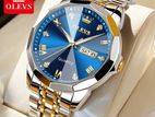 Olevs 9931 Luxury Fashion Stainless Steel Diamond Cutting Watch For Man