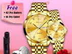 Olevs Stainless Steel fashionable Couple watches Full Golden