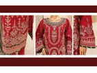 Pakistani Luxury Organza 3Piece - Red Color