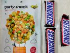 Party snacks and snickers chocolate