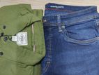 Premium Quality Denim Pant Dark Blue & Casual shirt Green Combo