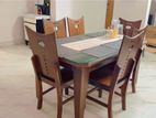Pure wood dining table and chair with glass cover