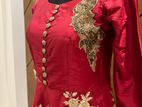 Red floor touch gown with net dupatta