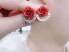 Red Rose Round Stone Earrings