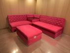 Red Velvet Button Tufted Armless Corner Sofa with Extra Deep Seat-New