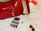 Red Wine Combo গ্লসি রেড ব্যাগ।24pcs নেইলস