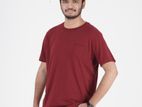 Regular Fit Half Sleeves with Pocket T-shirt - L, Maroon