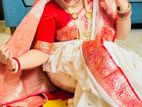 সাদা- লাল কাতান শাড়ি