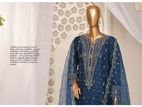 Sadabahar Organza Full Embroidery 3Piece Set -Blue