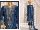 Sadabahar Organza Full Embroidery Blue Color 3Piece Set