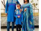 Skin Printed Half Silk Panjabi & Saree Family Combo Set