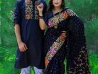 Skin Printed Saree & Panjabi Couple Set