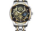 Stylish Wacth with 3d Gold Bezel And Day- Date Window